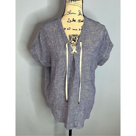 Rails Women’s Jeri White Stripe Lace Up Shirt Top Size Medium MSRP $168 - Picture 3 of 10